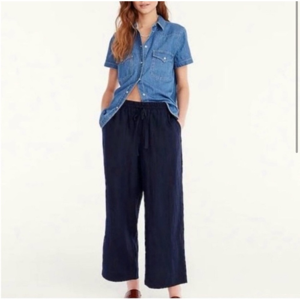 J. Crew Wide Leg Navy Seaside Pant in Linen Size XS
